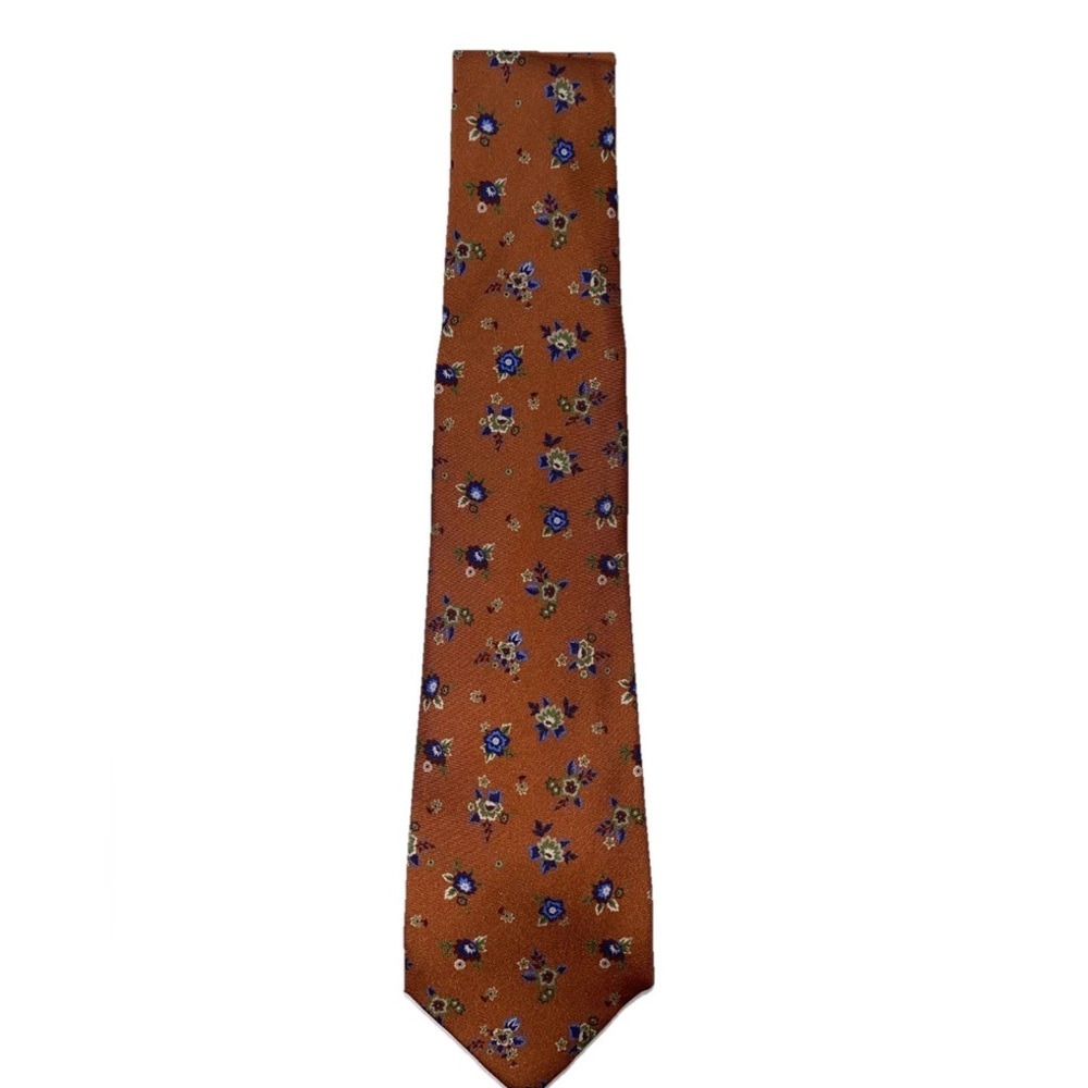NEW- Mens Mantero Print Daniel Cremieux Floral Orange Silk Neck Tie MSRP$125